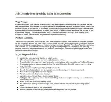 Sales Associate Job Description Template 7 Free Word