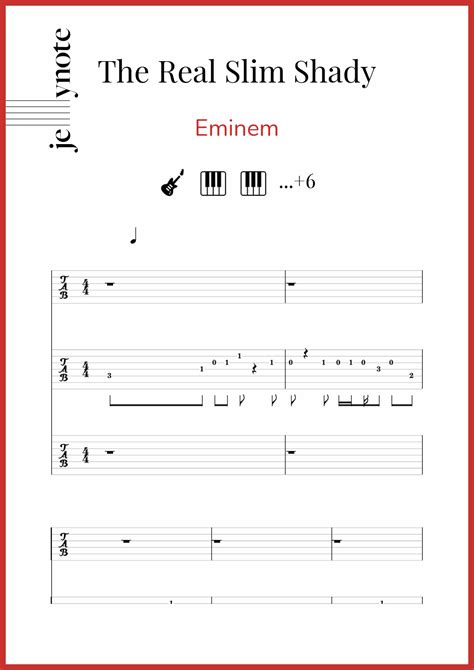 Eminem The Real Slim Shady Guitar And Bass Sheet Music Jellynote