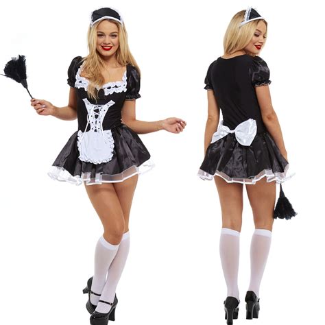 women french maid fancy dress costume outfit horror party rocky duster