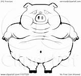 Pig Cartoon Clipart Standing Obese Coloring Outlined Vector Thoman Cory Clip Royalty Clipartof sketch template