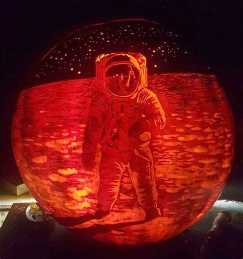 Ultra Impressive Astronaut On Moon Pumpkin Carving Thinkgeek