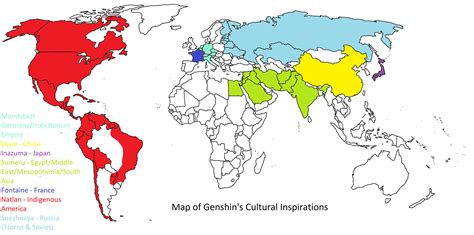 world map  genshins nations cultural inspirations rgenshinimpact