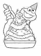 Coloring Monster Cookie Pages Ice Cream Sundae Sesame Elmo Street Printable Banana Split Birthday Eating Baby Drawing Color Kids Coloring4free sketch template