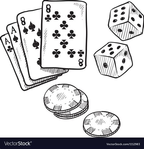 doodle gambling poker cards dice luck royalty  vector