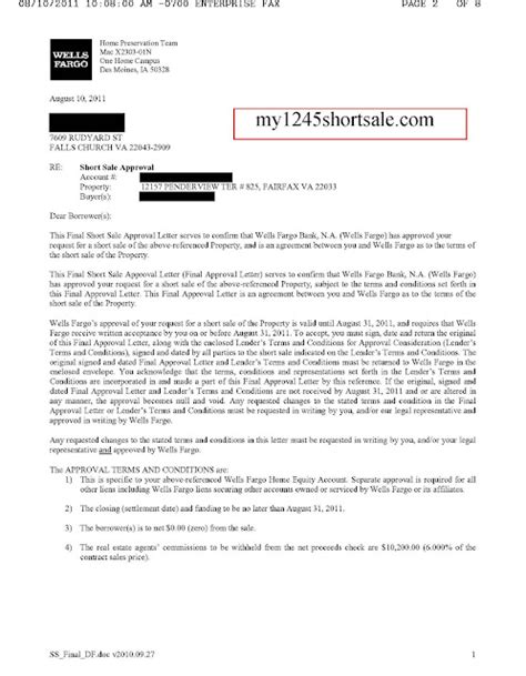 acacia wells fargo short sale approval letter