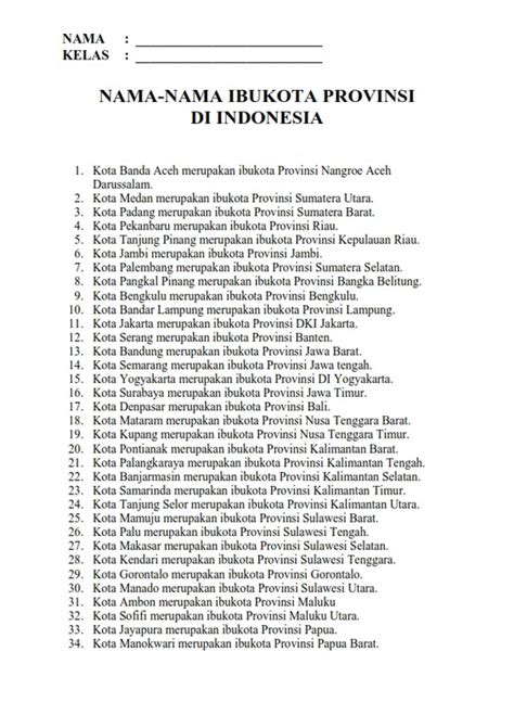 Komik And Komputer Informasi Nama 34 Ibukota Provinsi Di Indonesia