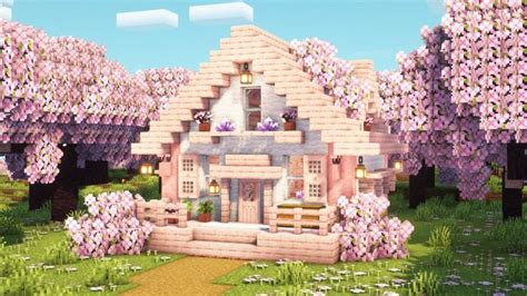minecraft   build  cherry blossom starter house tutorial
