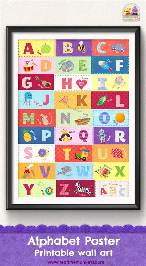 learn  abcs printable alphabet poster tea time monkeys