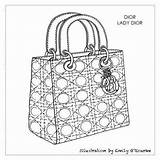Bag Dior Fashion Drawing Illustration Sketch Coloring Handbags Lady Designer Handbag Purses Sketches Pages Purse Bags Sac Main Adult Da sketch template