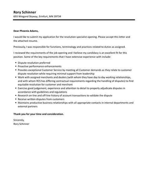 resolution specialist cover letter velvet jobs