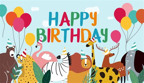 happy birthday card animal theme vector   vectors