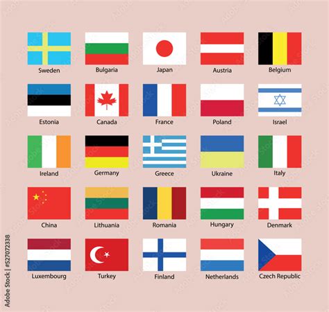 world flags  country names waving flag design vector collection