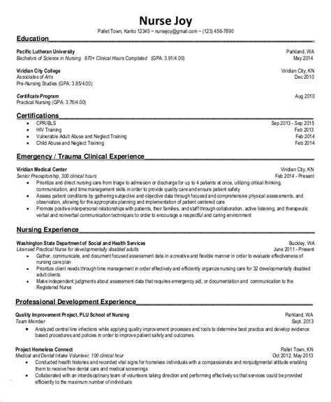 resume template  nursing student