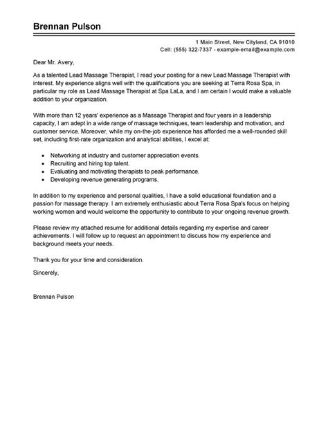 leading professional lead massage therapist cover letter