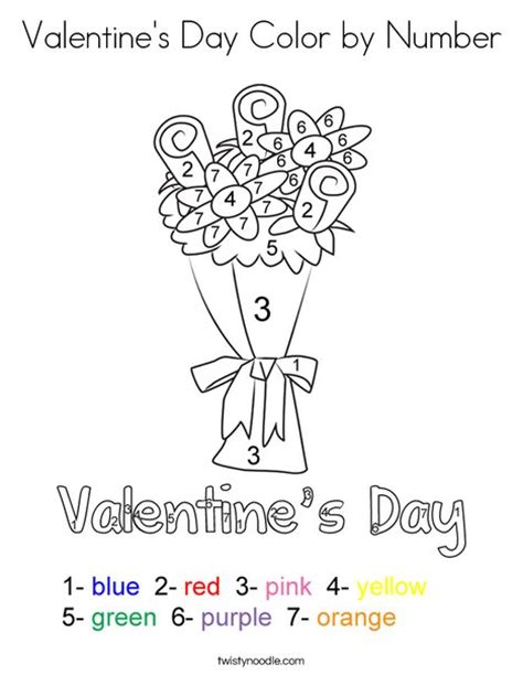 valentines day color  number coloring page twisty noodle
