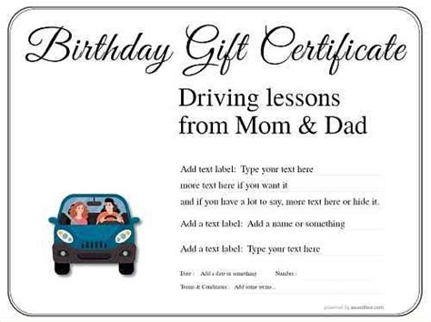 driving lesson gift certificate template   printable templates