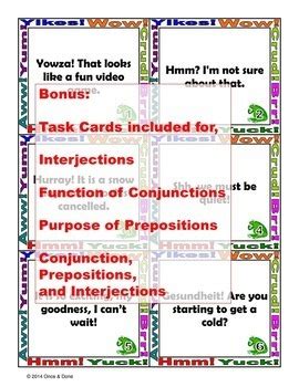 conjunctions prepositions interjections activity bundle tpt