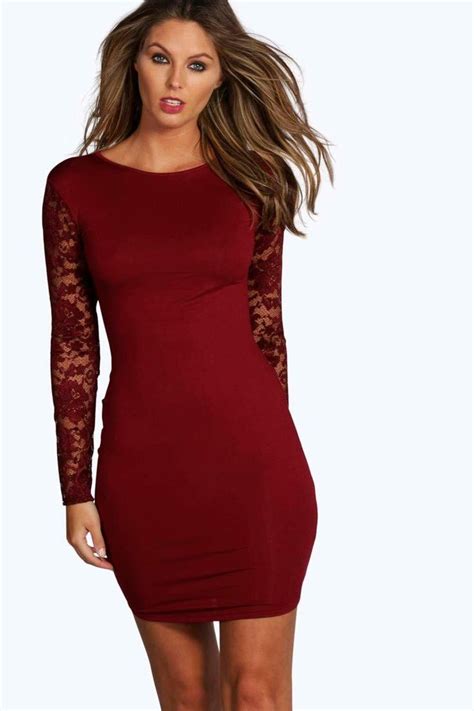 Lace Sleeve Bodycon Dress Red Bodycon Dress Bodycon Dress With