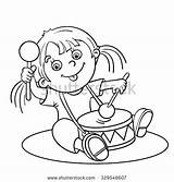 Coloring Outline Girl Drum Playing Cartoon Clipart Drawing Drums Kids Happy Pages Set Person Getcolorings Color Illustration sketch template