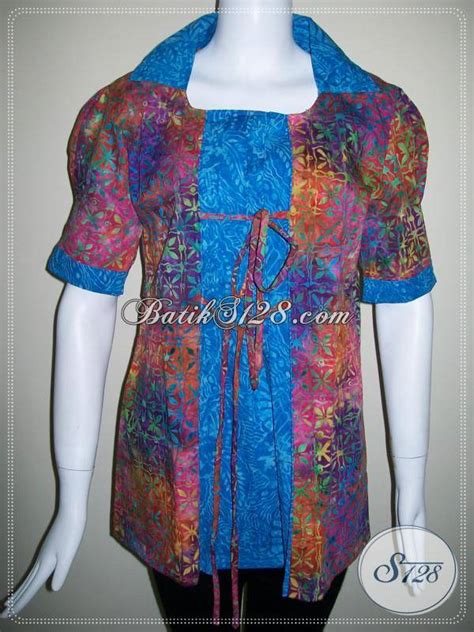 blus batik kombinasi dua warnamodel batik trendy
