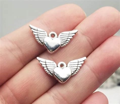 pcslot xmm heart chamantique silver plated angel wings heart charms diy supplies
