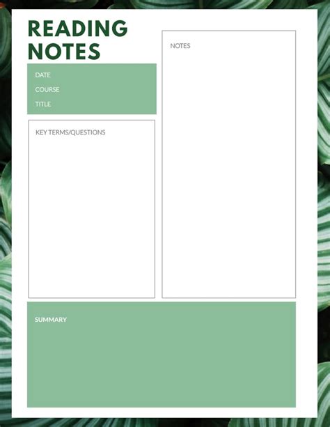 reading notes template printable   etsy