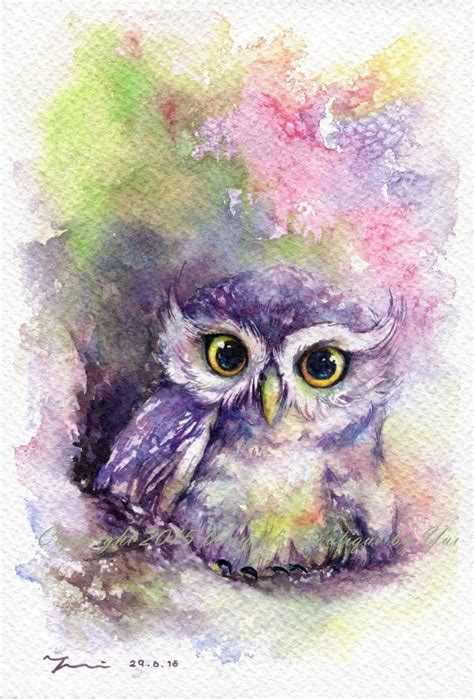 print rainbow owl watercolor painting
