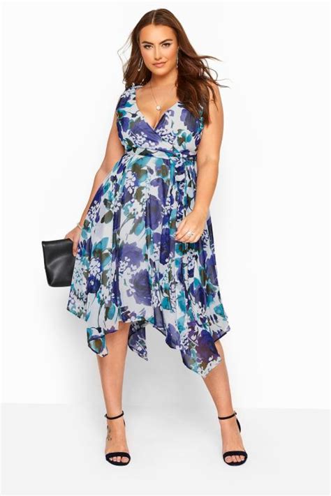 yours london blue floral hanky hem dress yours clothing