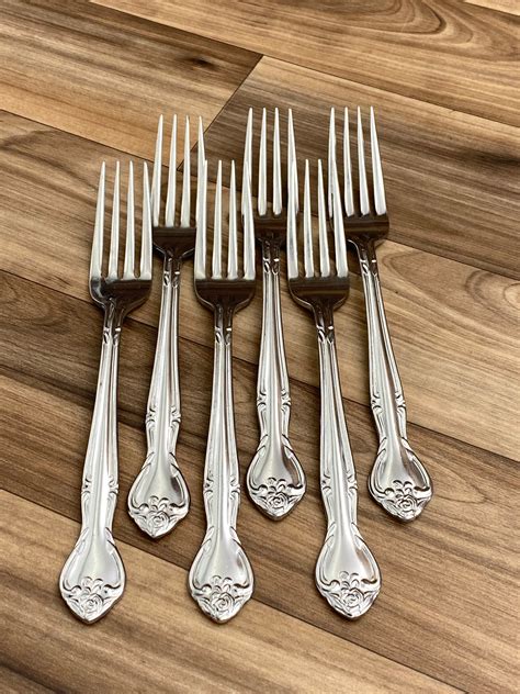 vintage stainless flatware set rose pattern service for 6 classic