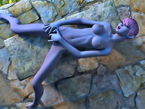 sexy blue skinned slut was masturbating outdoors at barbarianbabes porncraft 3d