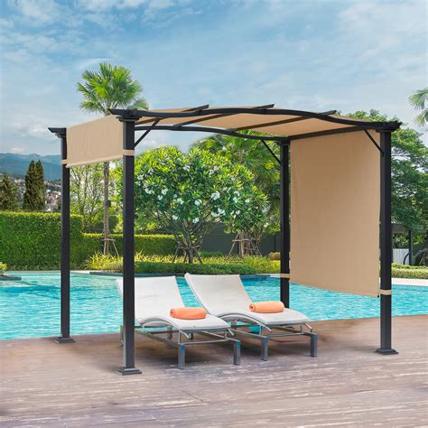 outdoor retractable pergola gazebo overhead shade sun shelter steel polyester