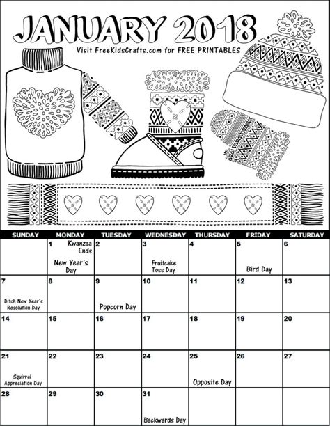 printable january coloring calendar