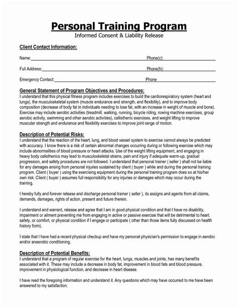 personal trainer waiver form template elegant informed consent form