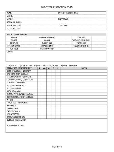 skid steer inspection form fill  sign printable template
