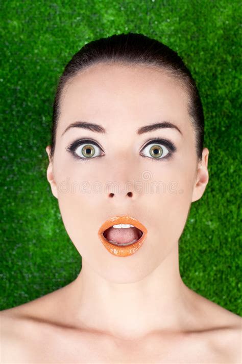 Portrait Of A Surprised Beautiful Woman Mouth Open Stock