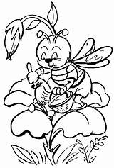 Bee Pollinating Flower Coloring sketch template