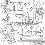 Maze Labyrinth Rocket Cosmonaut sketch template
