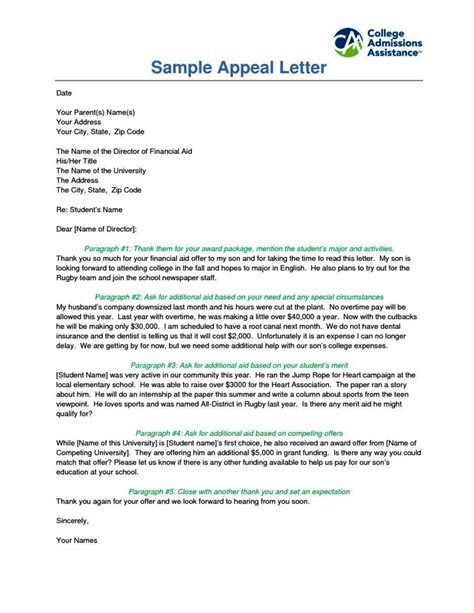 write  appeal letter  financial aid sampletemplatess