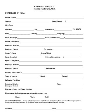 fillable  patient form demographic information fax email print