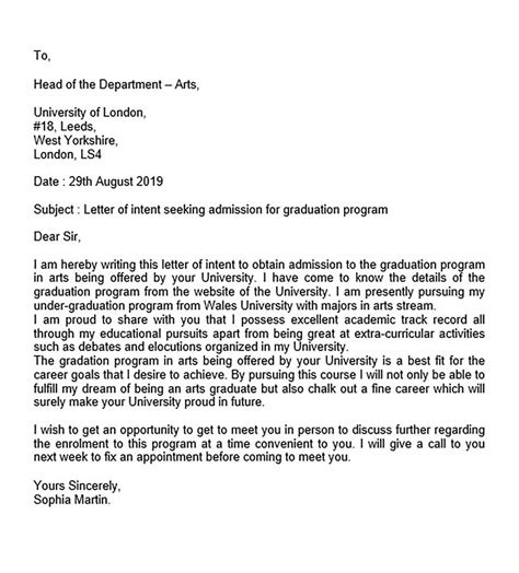 letter  intent graduate school sample  letter