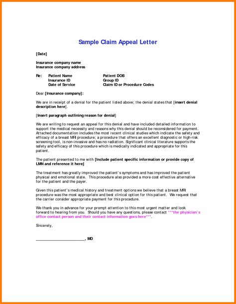 medical claim appeal letter template examples letter template collection