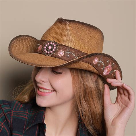 women  men western cowboy hats vintage embroidery visor straw hat