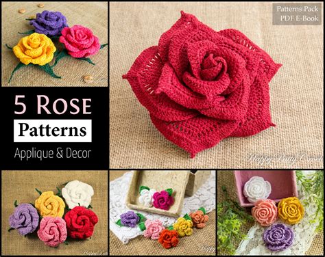 crochet rose pattern bundle  sizes mini  large