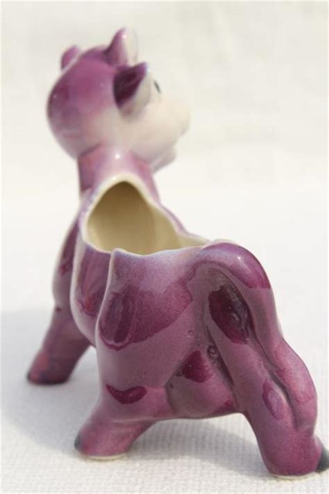 vintage ceramic planter flower pot  studio pottery cute purple  figurine
