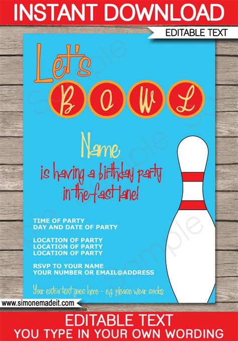 bowling party invitations template birthday party