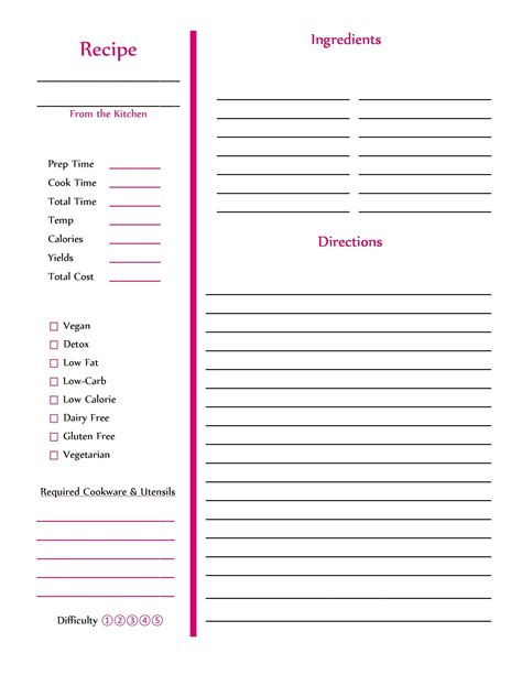 full page  editable recipe page templates  microsoft word