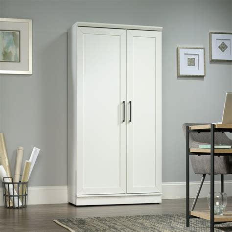 sauder homeplus  tall  door multiple shelf wood storage cabinet soft white finish walmart