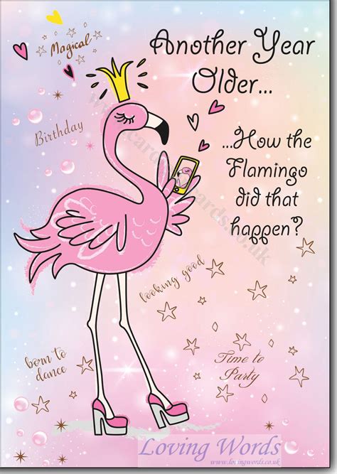 flamingo birthday greeting cards  loving words