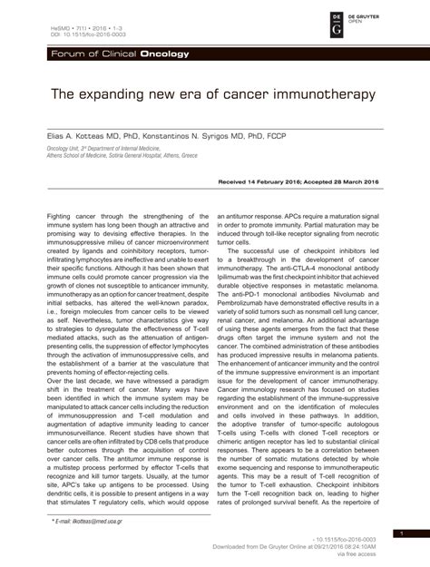 Pdf The Expanding New Era Of Cancer Immunotherapy