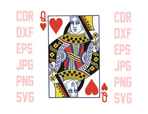 queen  hearts svg printable design instant  playing cards